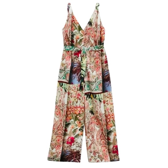 ZARA multicolor JUMPSUIT DRESS WITH presley PRINT Size Medium - Picture 2 of 16